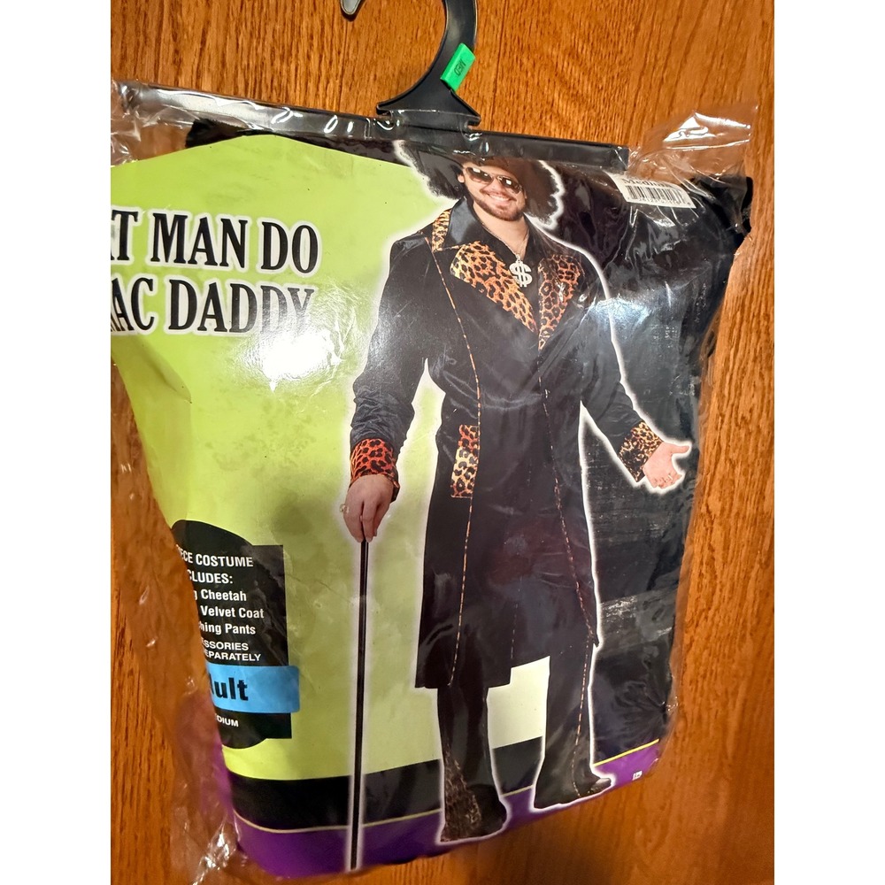 Mac Daddy Pimp Costume Adult Medium 2pc Cheetah Trim Velvet Coat & Pants Set